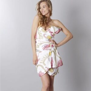 Moschino Couture! Silk Barbie Purse & Sunglass Printed Bustier Dress NWT Size 6